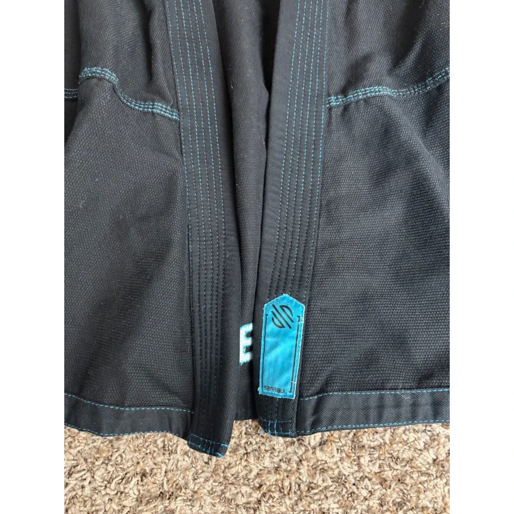 Sanabul Blu Neo Kids BJJ Gi Kimono Top Black Turquoise Blue Size K4
